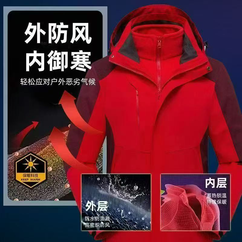 红色防风防水户外工作服展示